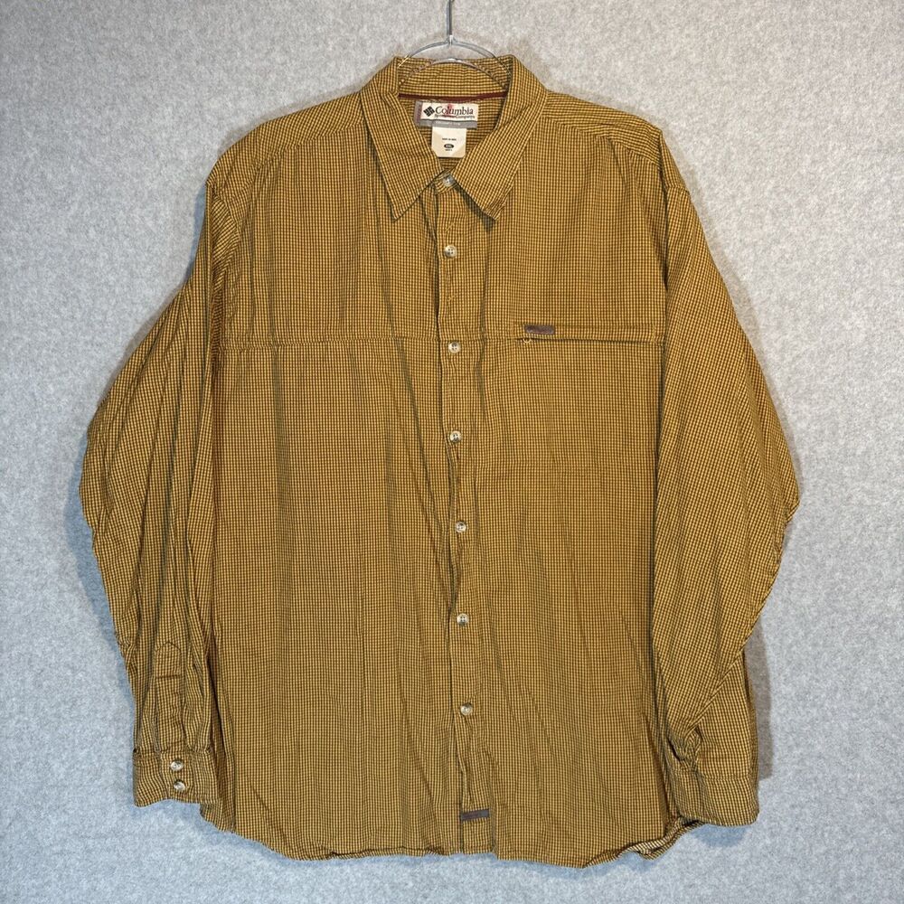 Columbia Vertex Button Down Shirt Mens XXL Long Sleeve Orange Check Casual Work